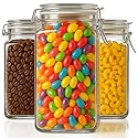 Stock Your Home 78 oz Large Glass Storage Containers With Airtight Clamp Lids, Set of 3 Hinge-Top Food Storage Mason Jars for Pantries, Sealed Glass…