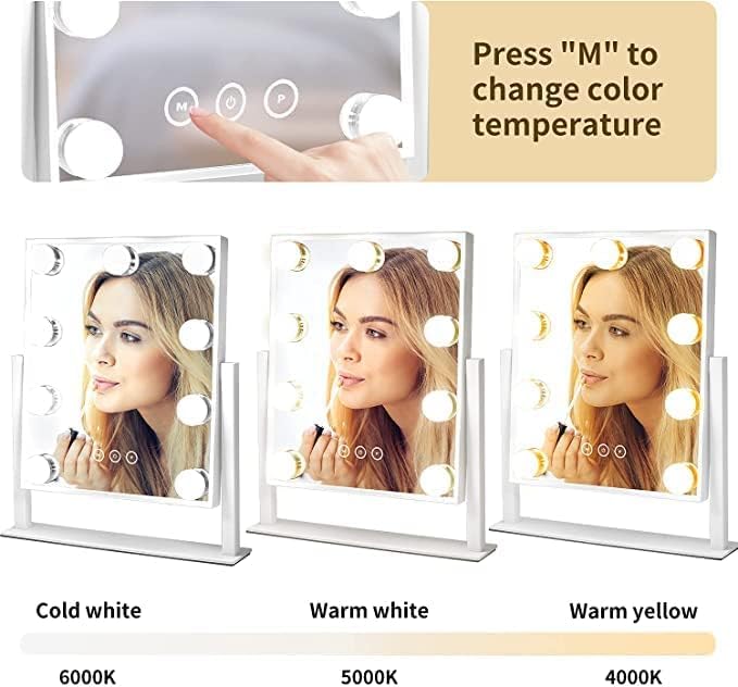 IMEASY Vanity Mirror with Lights?Hollywood Lighted Makeup Mirror with 3 Color Modes and 9 Dimmable Diamond LED Light Bulbs Detachable 10X
