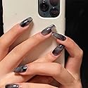 BABALAL Square Press On Ombre Glue On Short Squoval Acrylic Nails - Glossy Black Full Cover Nails for Women & Girls