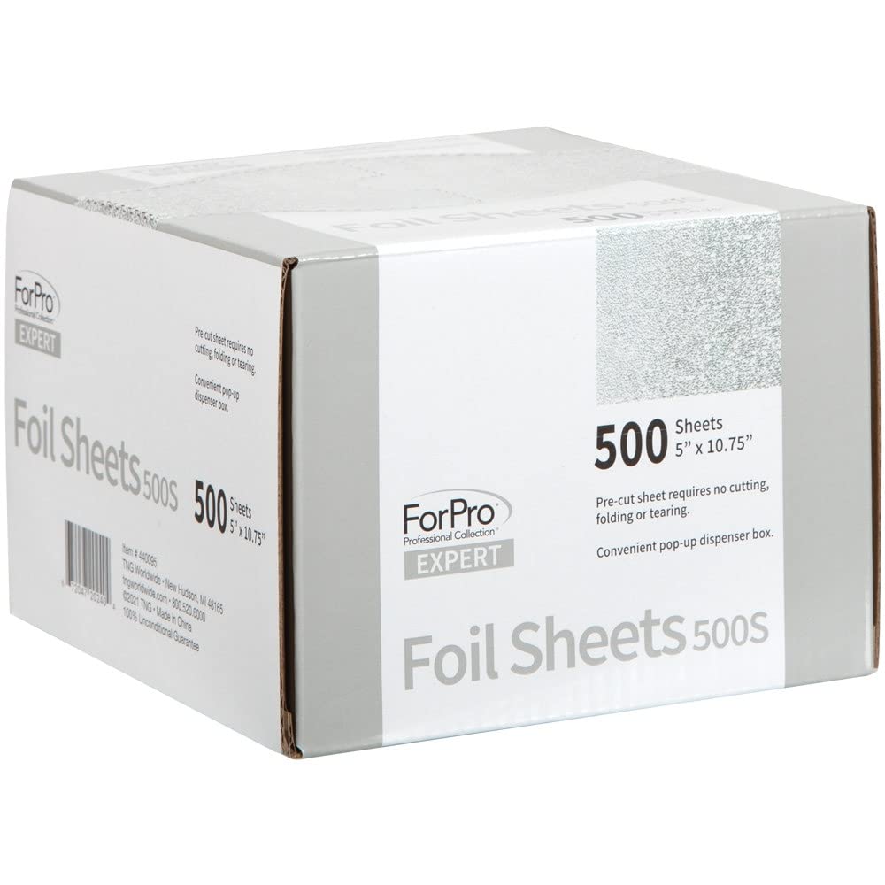 ForPro Professional Collection Expert Embossed Foil Sheets 500S, Aluminum, Pop-Up Foil Dispenser, Hair Foils for Color Application & Highlighting