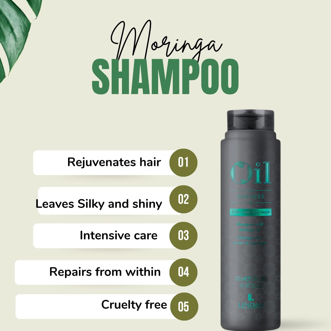 Lendan Moringa Oleifera Shampoo & LEAVE IN Conditioner Set - for Hair Growth, Repair & Shine - 6.6 oz - 100% vegan - includes mini mirror, Black
