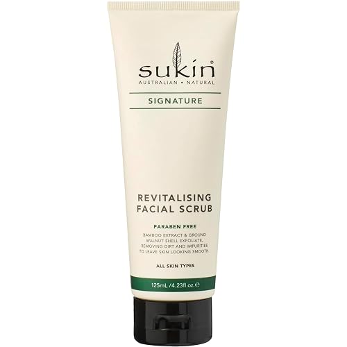 Sukin Signature Facial Scrub, Revitalizing - Natural Face Exfoliant with Bamboo Extract + Walnut Shell Powder, Microbead-Free, 4.23 Oz