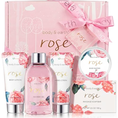 BODY & EARTH Spa Gift Set for Women - Luxurious 5 Pcs Bath and Body Box, Rose Scent, Includes Body Wash, Body Butter, Body Lotion and More, Birthday Beauty & Personal Care BODY & EARTH