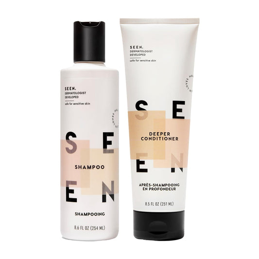 SEEN Shampoo & Deeper Conditioner Bundle, Scented - Non-Comedogenic Hair Care Set, Dermatologist-Developed, Safe for Sensitive, Eczema & Acne-Prone