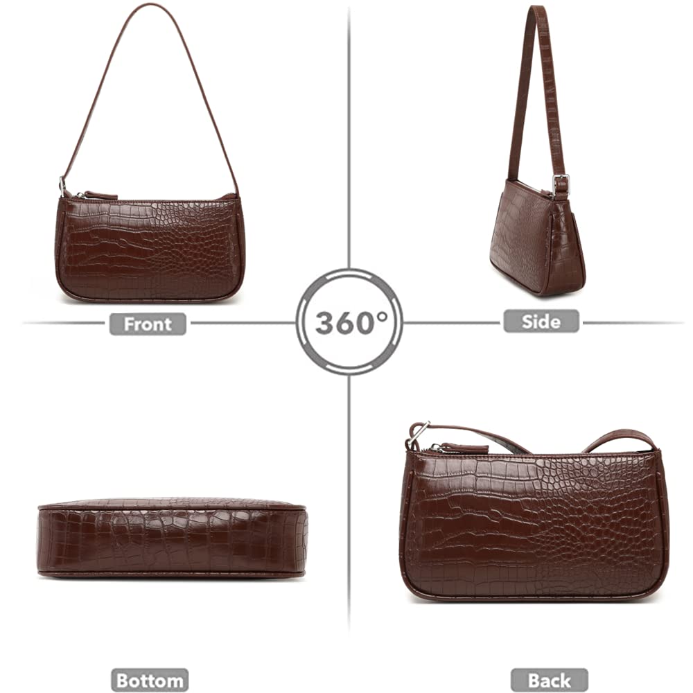 WSRYDJDL Small Purse for Women, Adjustable Shoulder Bags Crocodile Pattern Clutch Purse with Zipper Closure Retro (Black)