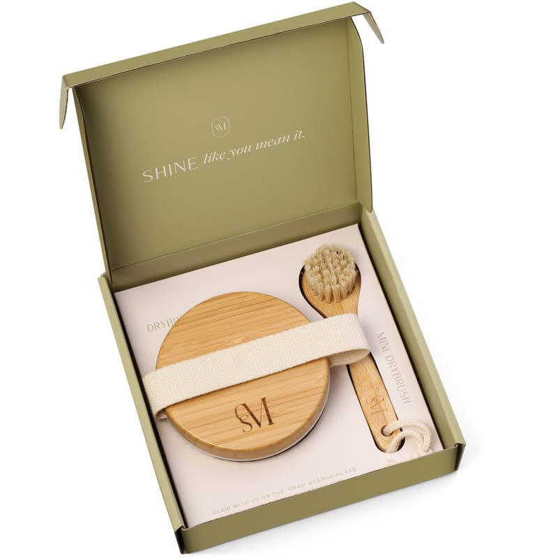 CSM Dry Brushing Body Brush Set - Natural Bristle Dry Brush for Body & Face Exfoliation, Lymphatic Drainage and Circulation Boost