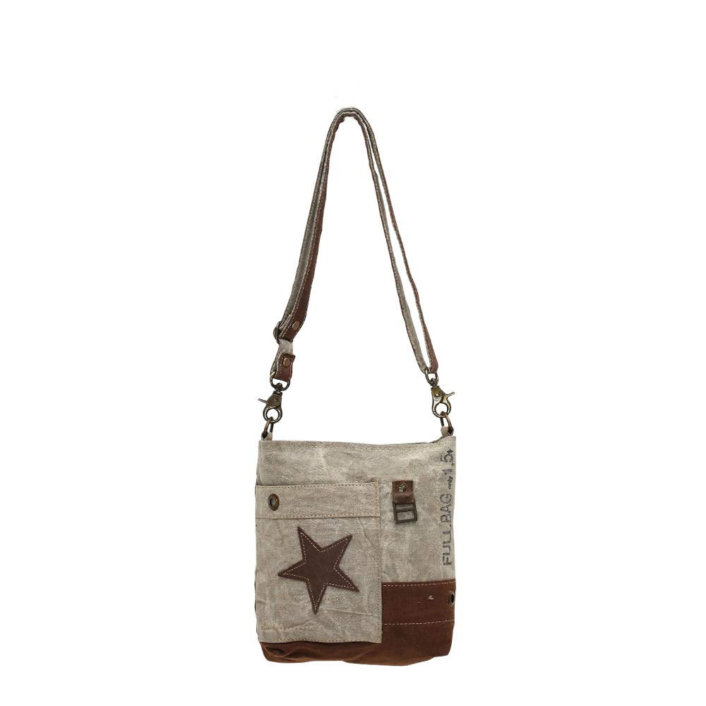Myra Bag Small Canvas Star Purse - Womens Crossbody Star Bag with Fabric Body and Real Leather Accents, Aesthetic Canvas Purse for Women, Cloth…