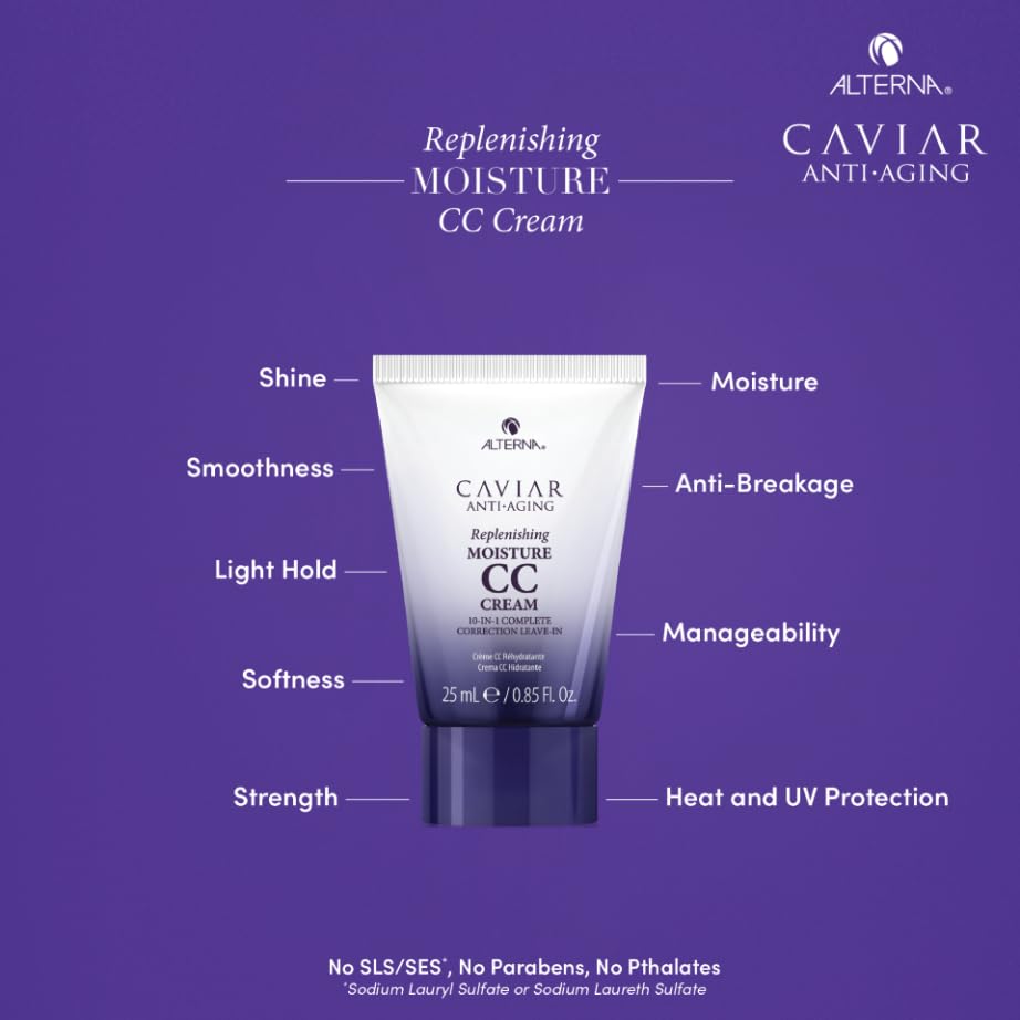 Alterna Haircare CAVIAR Anti-Aging Replenishing Moisture Trial Kit - Shampoo, Conditioner, Leave-In CC Cream | For Dry, Brittle Hair | Protects