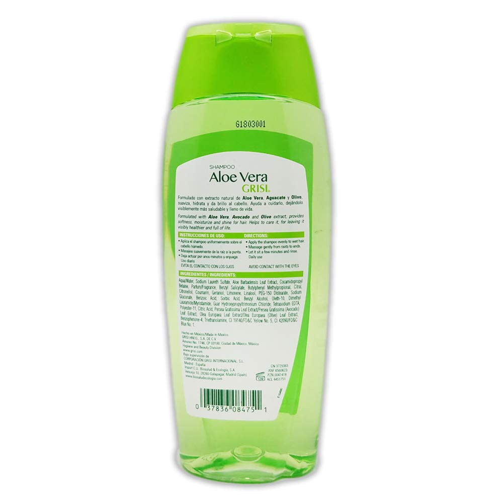 Grisi Aloe Vera Shampoo | Moisturizing Hair Product with Aloe Extract, Paraben-Free for Soft, Shiny Hair - 13.5 Fl Ounces