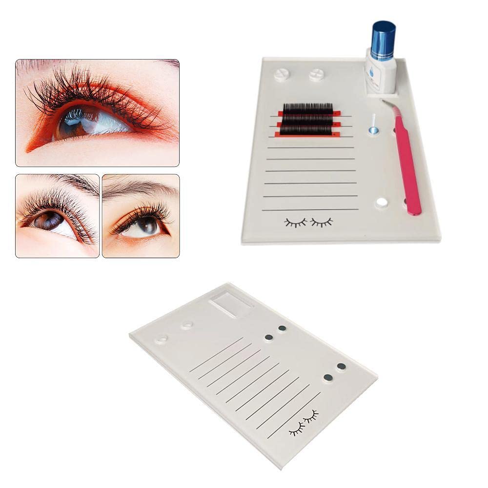Acrylic Eyelash Grafting Pallet, Lash Tile holder, Bigger Size Glue Cups Eyelash Extensions Storage Gasket Pads with Magnetic Suction for 2 Tweezers