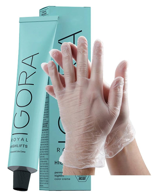 IgoraRoyal Highlifts 10-19 Ultra Blonde Cendre Violet Permanent Hair Color 2 Fl Oz and Clear Powdered Medium Vinyl Gloves (Bundle) Beauty & Personal Care M Hair Designs