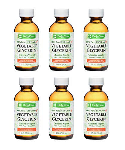 De La Cruz Vegetable Glycerin, 100% Pure Liquid Glycerine USP Grade for Hair, Skin and DIY Projects 2 FL. OZ. (6 Bottles)