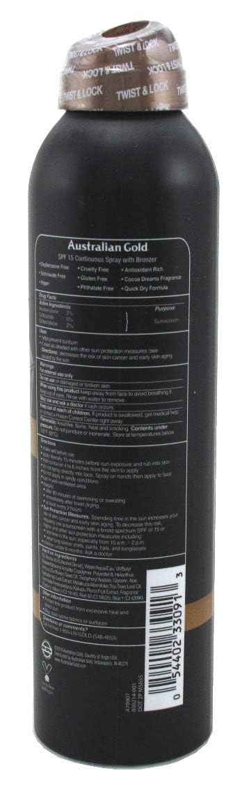 Australian Gold Continuous Spf#15 Spray 6 Ounce With Bronzer (177ml) (2 Pack)