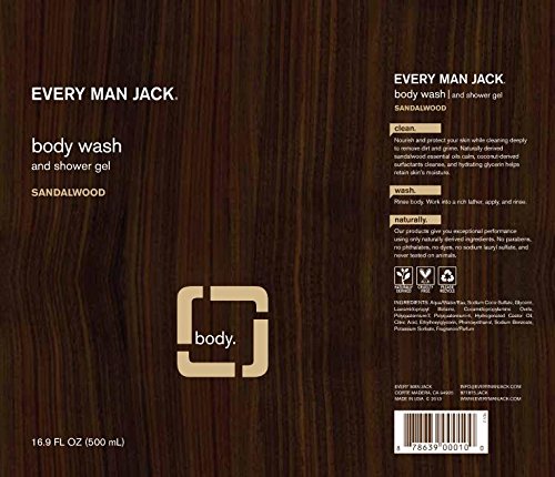 Every Man Jack Body Wash And Shower Gel 16.9 Ounce Sandalwood (499ml) (2 Pack)
