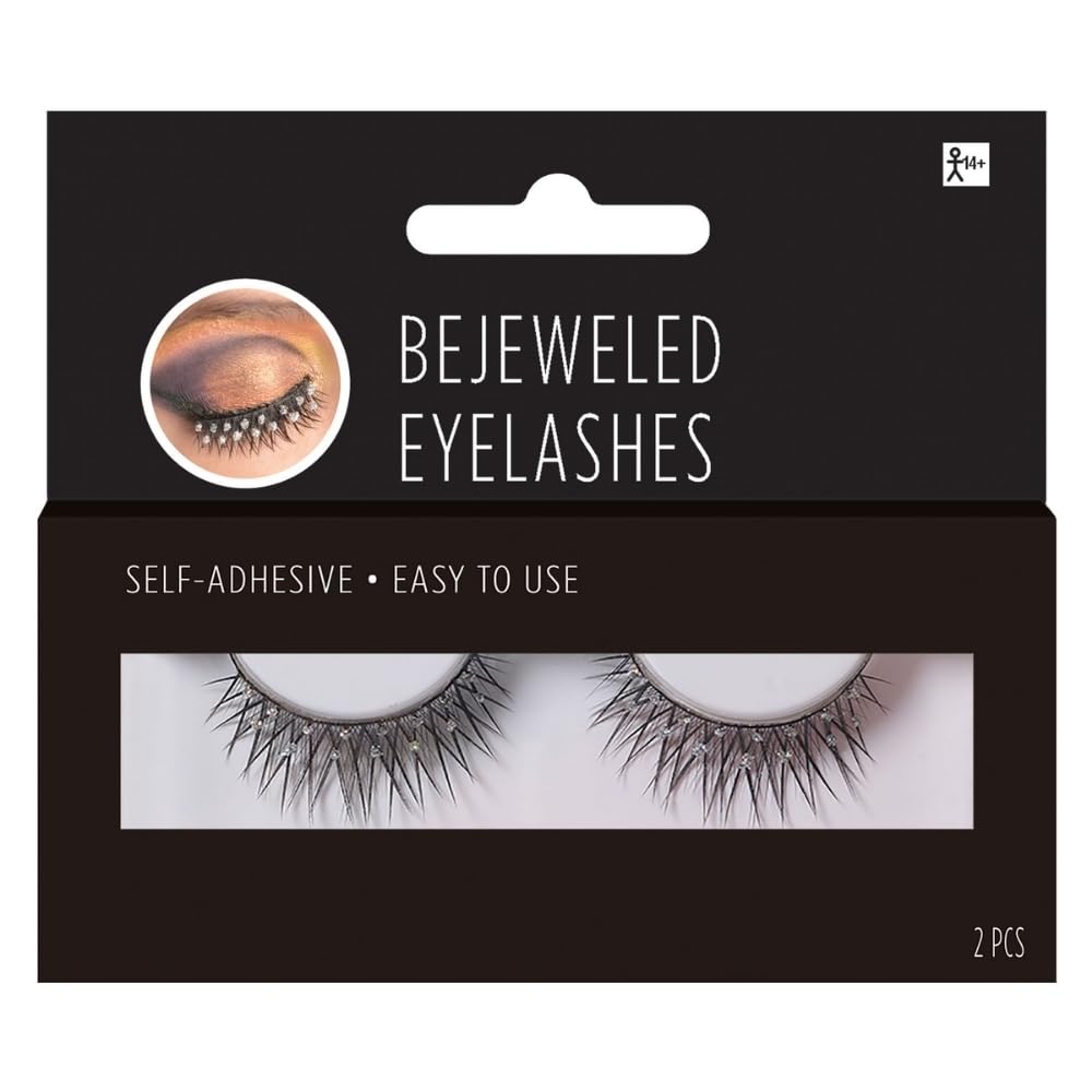 Glamorous Bejeweled Eyelashes - 4-.75" X 5" (1 Pc.) - Stunning Reusable Gemstone Lashes - Perfect for Special Occasions & Parties