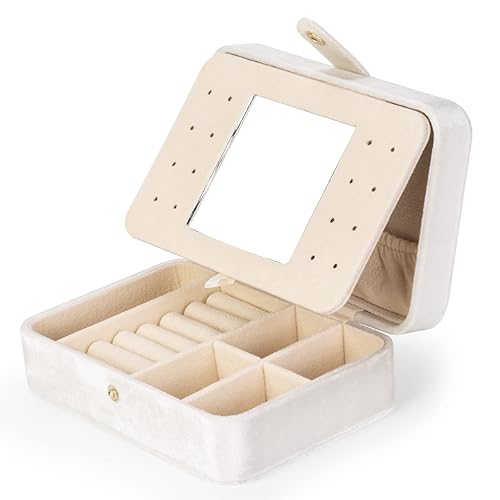 SoleGood Plush Velvet Small Jewelry Box Necklace Ring Storage Organizer Mini Jewelry case Jewelry Travel Organizer for Women Girls (Ivory)
