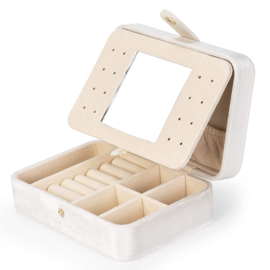 SoleGood Plush Velvet Small Jewelry Box Necklace Ring Storage Organizer Mini Jewelry case Jewelry Travel Organizer for Women Girls (Ivory)