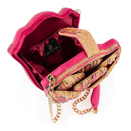 Mary Frances Treasured Tulip Beaded Flower Shape Crossbody Novelty Handbag, Pink