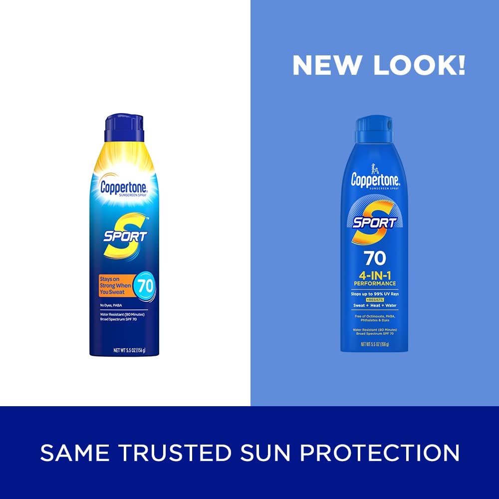 Coppertone SPORT Continuous Sunscreen Spray Broad Spectrum SPF 70 (5.5 Ounce) (Packaging may vary)