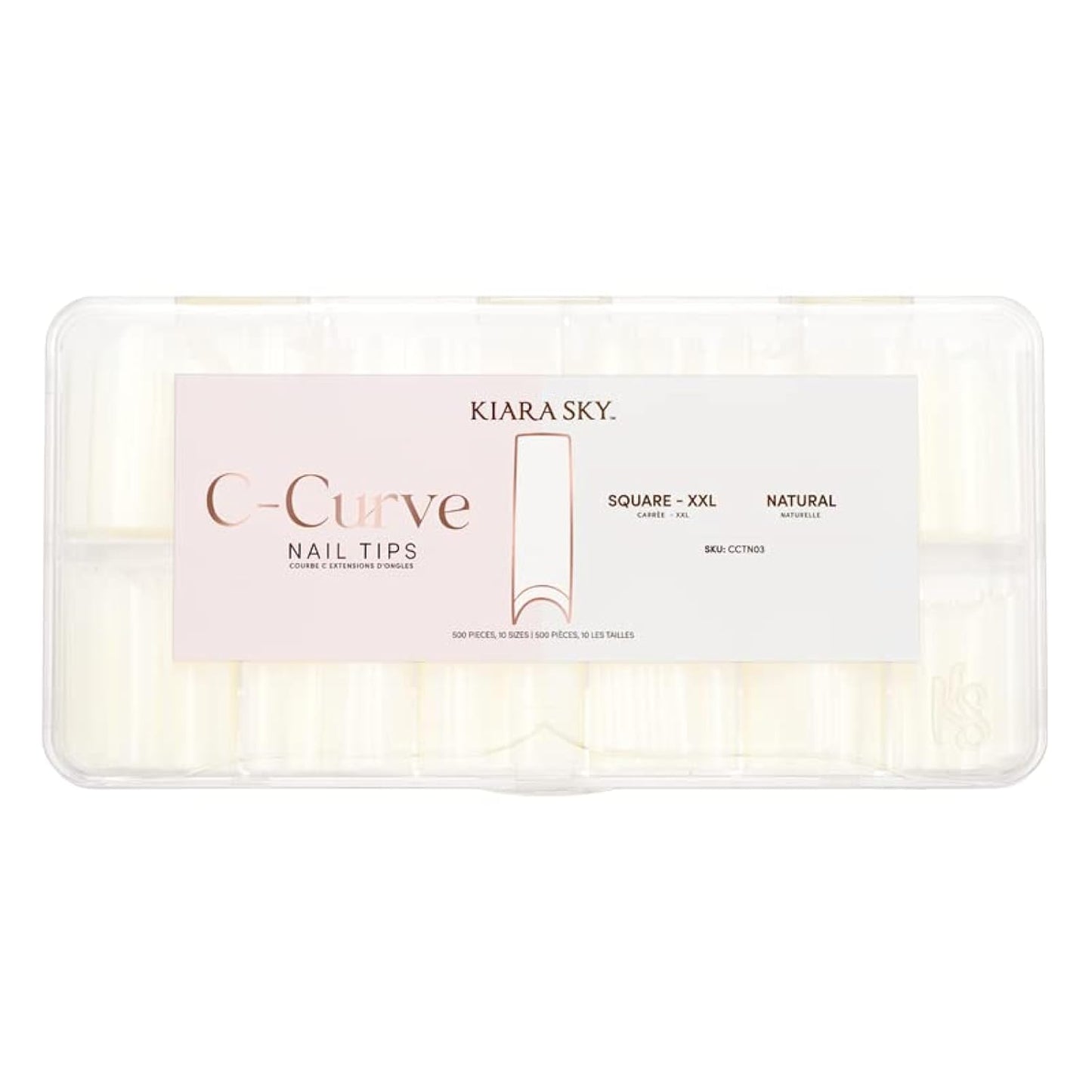Kiara Sky C Curve XXL Nail Tip Case (500 Tips in 10 Sizes) (Square Natural) Beauty & Personal Care KIARA SKY