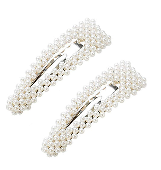 2PCS Sweet Imitation Pearl Hair Clips Hairpin Simple Fashion Alloy BB Hairgrip Hair Accessories for Women (Drop-shaped, Silver)