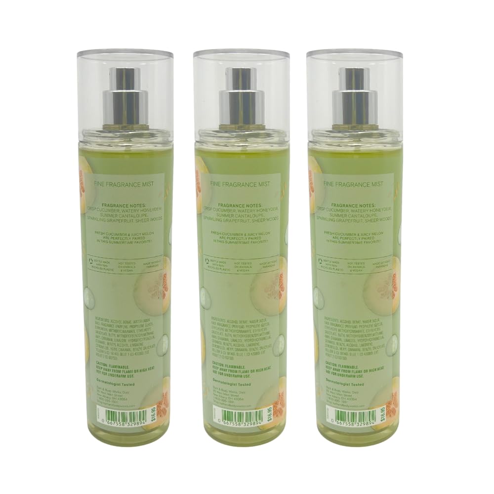 Bath & Body Works CUCUMBER MELON Fine Fragrance Mist 8 fl oz Gift Set with a Red Bow for Holiday & Gifts Pack of 3 - Limited Edition