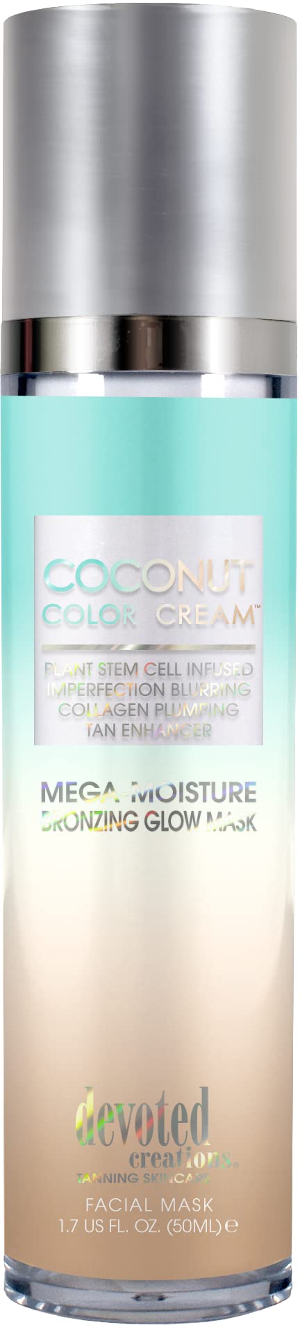 Devoted Creations Coconut Color Cream Mega Moisture Bronzing Glow Facial Mask Plant Stem Cell Infused, Collagen Plumping, Imperfection Blurring, Pore