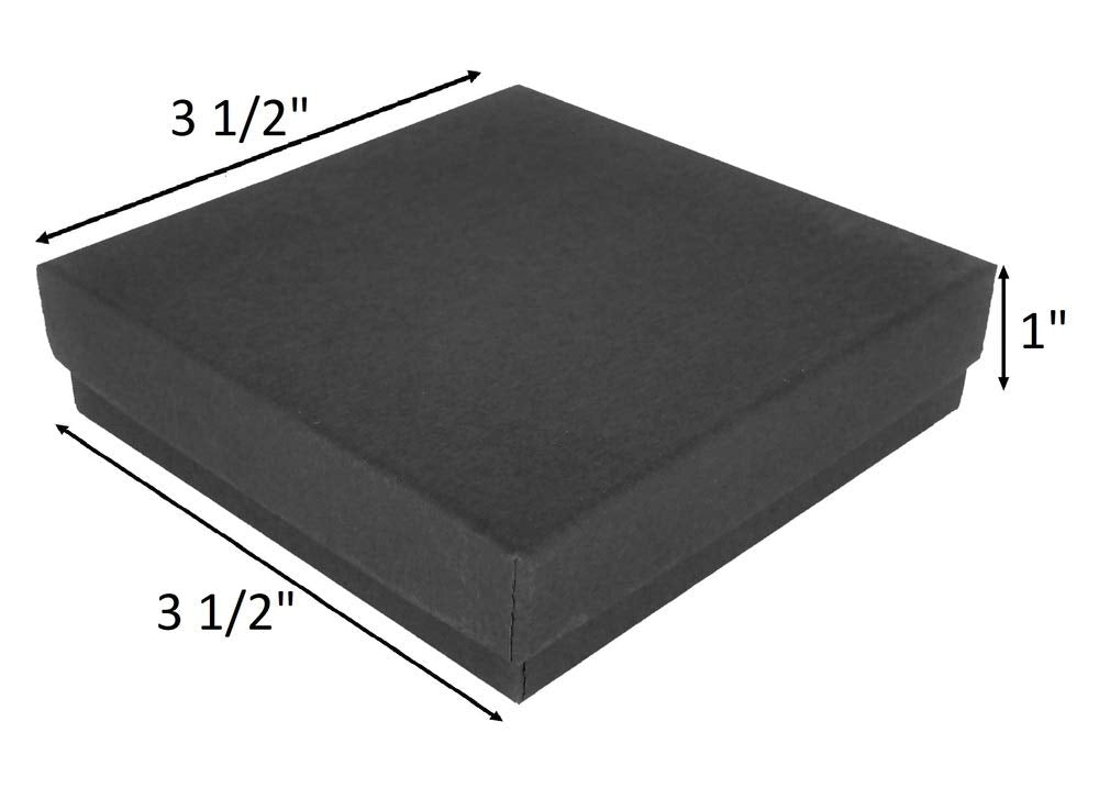 888 Display - Case of 100 Boxes of 3 1/2" x 3 1/2" x 7/8" Black Matte Cotton Filled Jewelry Boxes