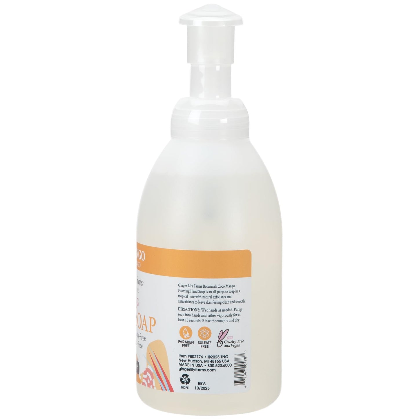 Ginger Lily Farms Botanicals All-Purpose Foaming Hand Soap Refill, Coco Mango, 100% Vegan & Cruelty-Free, Coconut Mango Scent, 20 Fl Oz (Pack of 1)