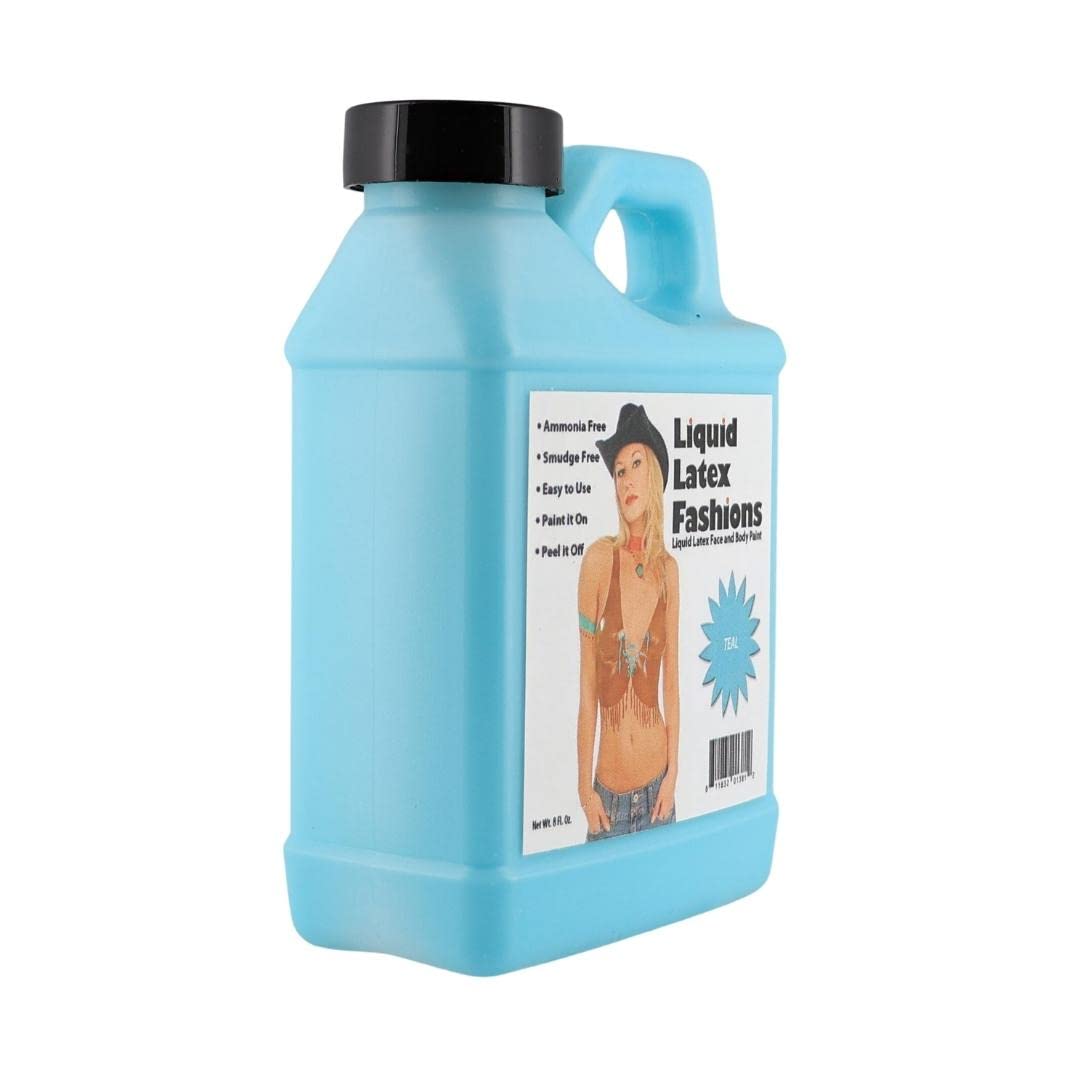 Teal 8 Oz - Liquid Latex Face and Body Paint, Ammonia Free No Odor, Beautiful Arts and Crafts, Nail Protector, Butterfly Designs, Squidward Cosplay