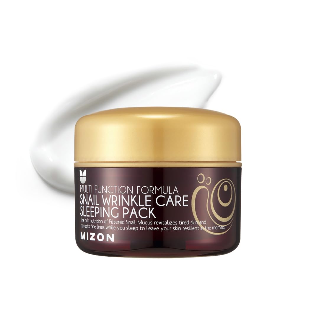 MIZON Snail Wrinkle Care Sleeping Pack with Snail Mucin, Adenosine, Shea Butter Overnight Firming Nourishing Mask for Damaged Skin and Fine Lines (2.7