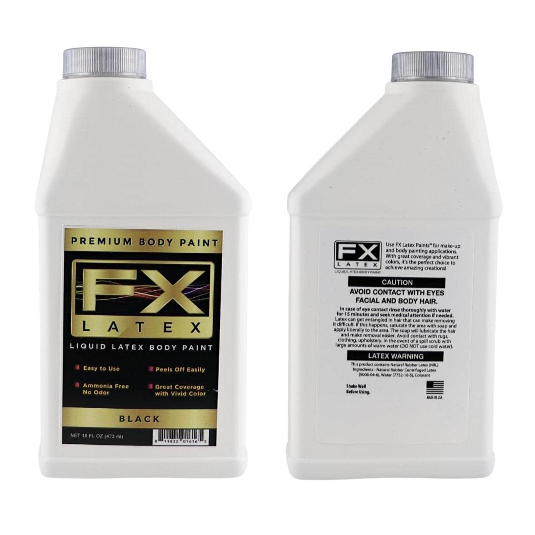 Black 16 oz - Liquid Latex Body and Face Paint, for Kids and Adults