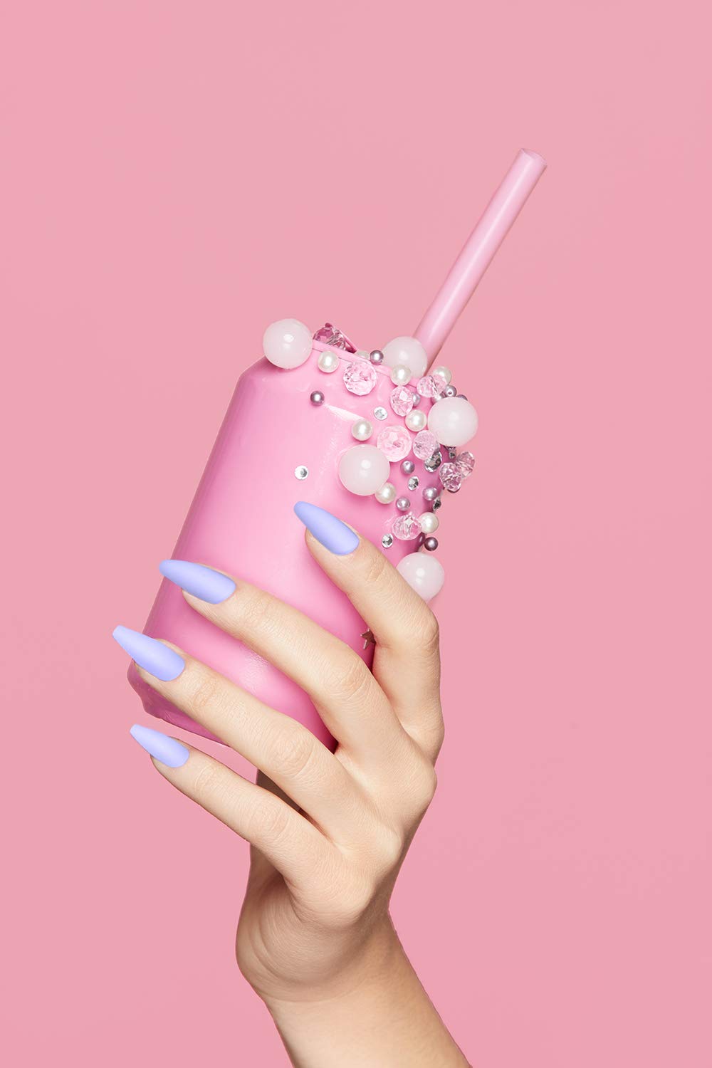 KISS Gel Fantasy Ready-to-Wear Press-On Sculpted Gel Nails, “Night After”, Long, Purple, High Arch Nail Kit with Pink Nail Glue, Manicure Stick, Mini