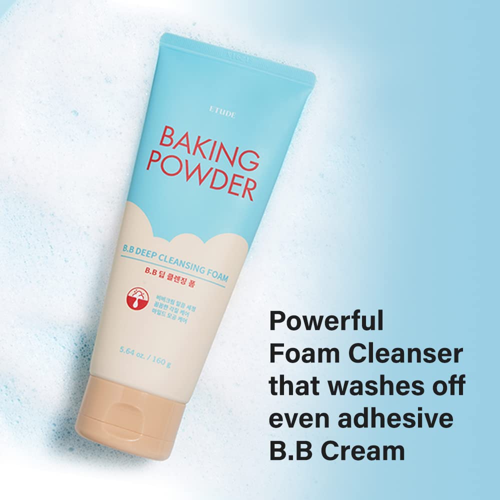 ETUDE Baking Powder B.B Deep Cleansing Foam, 2 in 1 Rice Bran + Baking Powder, Creamy Bubble + Scrub Exfoliate Skin, Fash Wash, Deep Cleanser