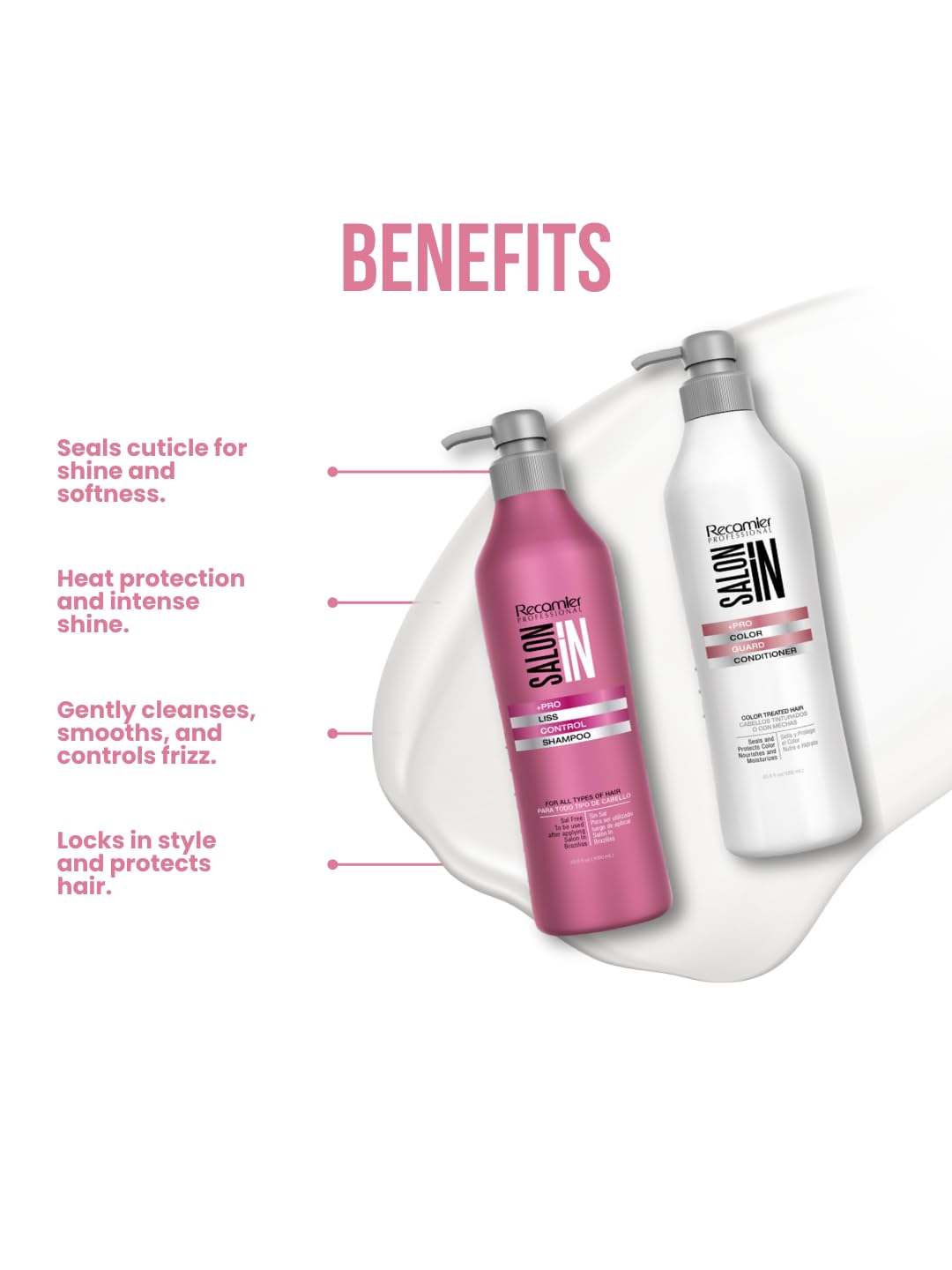 Salon In by Recamier | Liss Control Hair Shampoo & Conditioner Set | Hair Care Set | 33.8 fl oz / 1000 ml