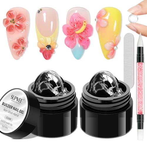 SUPWEE Clear 3D Gel Nail Art, 2PCS 3D Sculpting Gel for Nail Art Non Stick Hand Solid Builder Gels Home Manicure, Nail Salon, Nail Charms, Solid Beauty and Personal Care SUPWEE Default Title