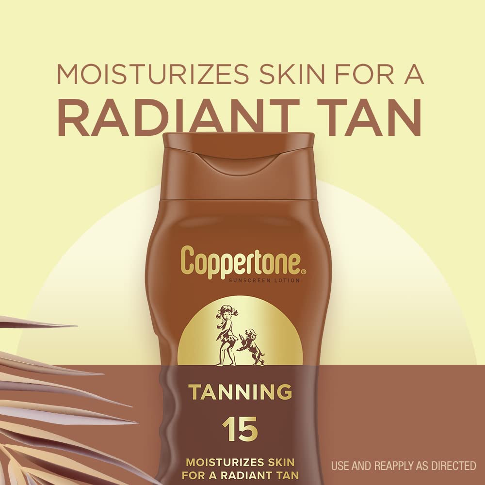Coppertone Tanning Sunscreen Lotion, SPF 15, Lightweight and Non Greasy Sunscreen, Water Resistant, Oxybenzone Free, Sun Tan Lotion Moisturizes Skin