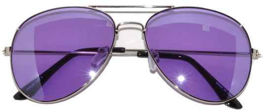 OWL Aviator Pilot Sunglasses for Women and Men Size Medium Silver Frame Purple Tinted Lens Glasses UV400 Protection