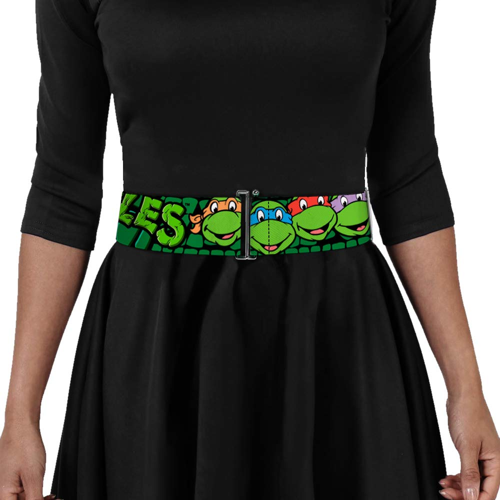 Buckle-Down Women's Cinch Belt Classic TMNT Faces Turtle Shell 28 to 52 Inch, Multicolor