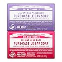 Dr. Bronner's - Pure-Castile Bar Soap (2-Pack Bundle, Rose & Lavender) - Made with Organic Oils, For Face, Body and Hair, Gentle and Moisturizing