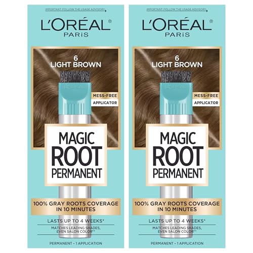 L'Oreal Paris Magic Root Permanent Hair Color Kit, 100% Gray Hair Coverage In Just 10 Minutes, Precision Brush Applicator for Seamless Application, 6