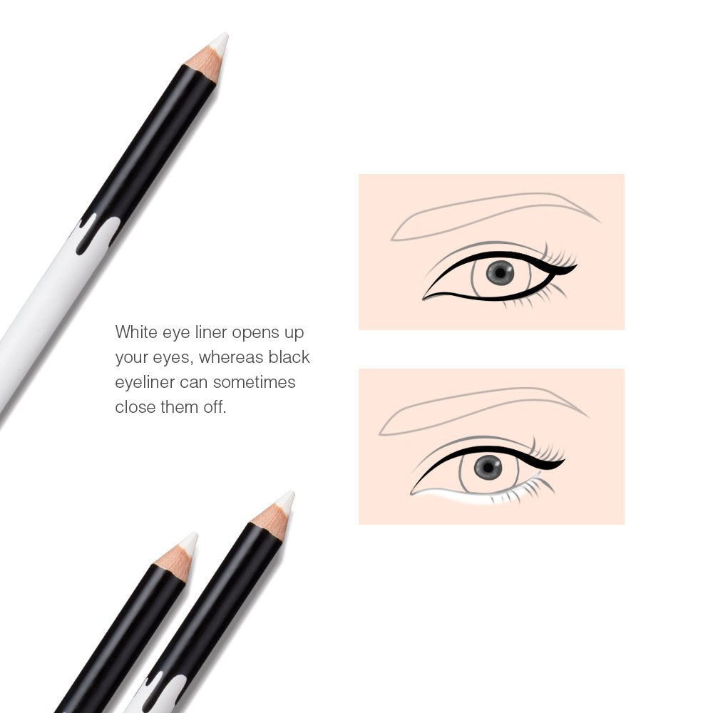 KAIQIKAIXI 6 White Eyeliner Pencils Professional Use as Highlighter, Soft, Waterproof, Long-Lasting Eyeshadow, Eye Brightener,Eye Shadow Pencil, Lip