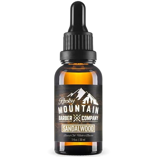 Rocky Mountain Barber Company Men’s Sandalwood Beard Oil Featuring Grapeseed Oil, Coconut Oil, Argan Oil and Real Sandalwood Essential Oil