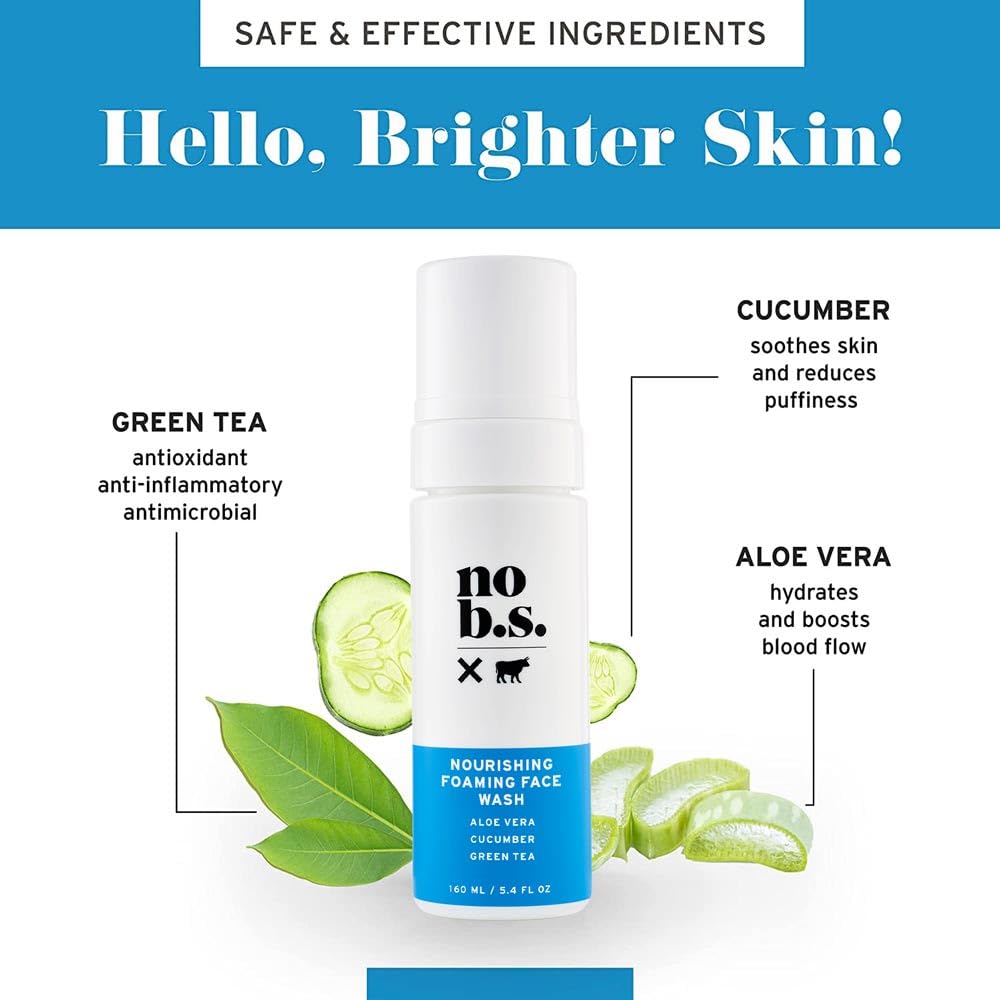 No Bad Stuff - Foaming Cleanser, Natural Face Wash with Cucumber, Green Tea & Aloe Vera, for Oily, Combination, Dry, Normal, Sensitive & Acne Skin