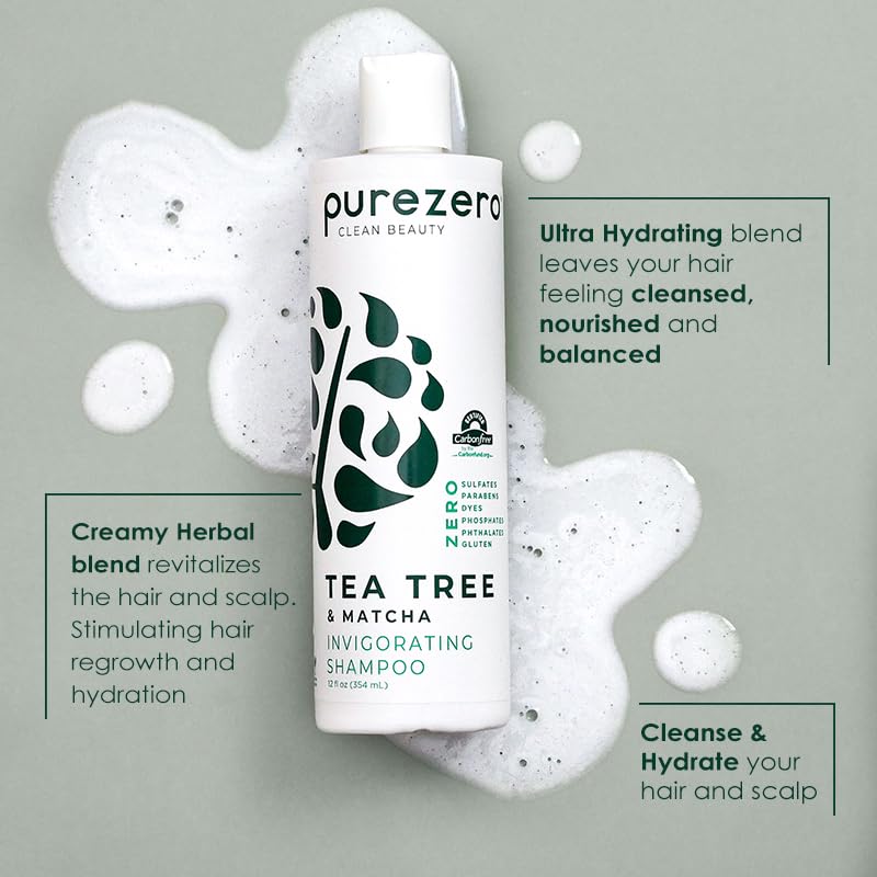 Purezero Tea Tree & Matcha Shampoo and Conditioner Set - Nourishing & Invigorating Scalp Treatment - Zero Sulfates, Parabens, Dyes Vegan and Cruely