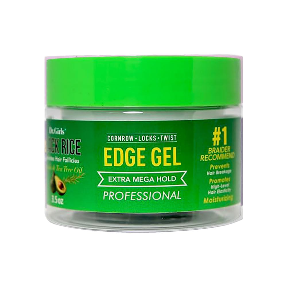 Dr. Girls Rice Water Edge Gel - Extra Mega Hold for Cornrows, Locs & Twists with Biotin, Castor Oil 3.5oz (Avocado & Tea Tree Oil)