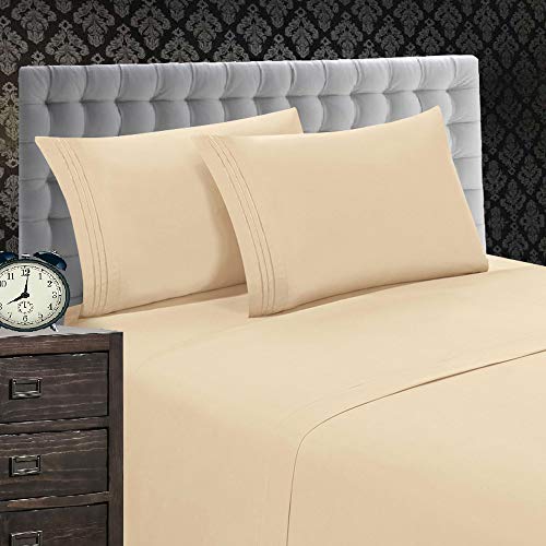 Elegant Comfort 1500 Premier Wrinkle & Fade Resistant 4 pc Sheet Set, Deep Pocket Up to 18" and Colors, Full Beige