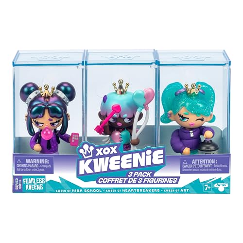 XOX KWEENIE Fearless Kweens Series Premium Figurine and Display Case, 4 Inch/Approx 10cm Tall Collectible Art-Toy, 3 Pack, Every Kween is Unique
