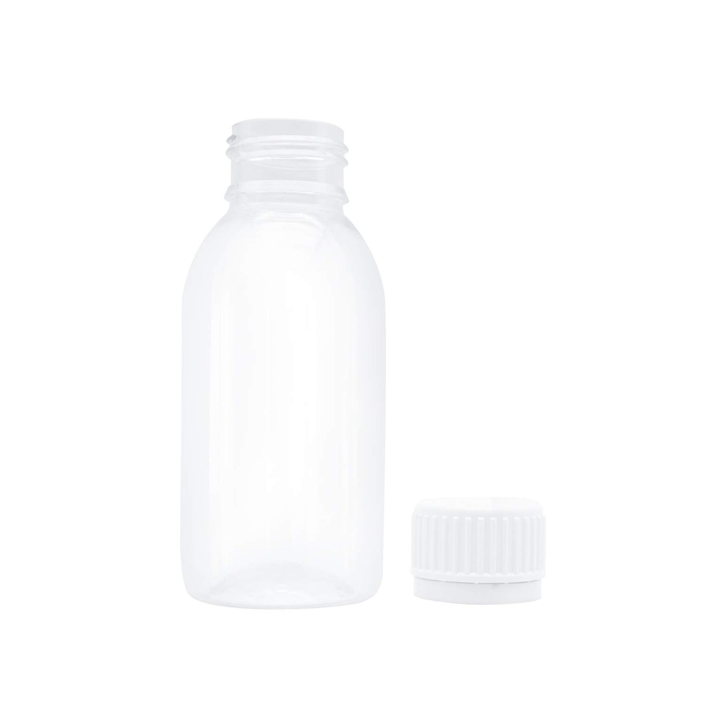 TRENDBOX Pack of 5-100ml Clear Empty PET Mini Storage 100ml/100g/100cc Bottles Hard Plastic Durable Turn Screw Cover Cap Round Filling Liquid