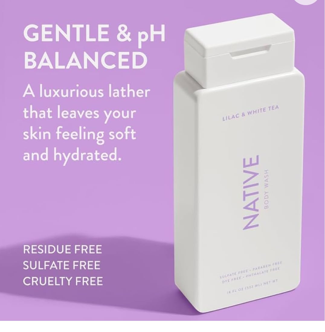 Native Body Wash Contains Naturally Derived Ingredients | For Women & Men, Sulfate, Paraben, & Dye Free Leaving Skin Soft and Hydrating | Lilac Beauty & Personal Care Native